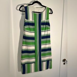 Trina Turk tailored mini dress in green/blue/white stripe pattern - Size 4